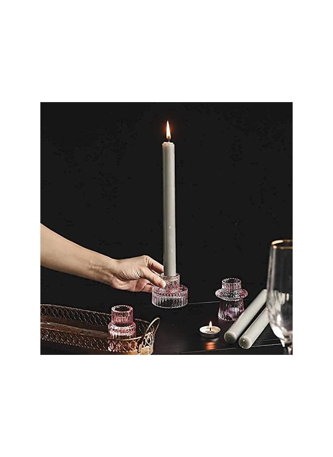 Glass Candlestick Holders Set of 4 for Taper Candles,Tealight Candels and Pillar Candles,Pink Decoative Candle Holders for Wedding Party and Festival (Shape 2)