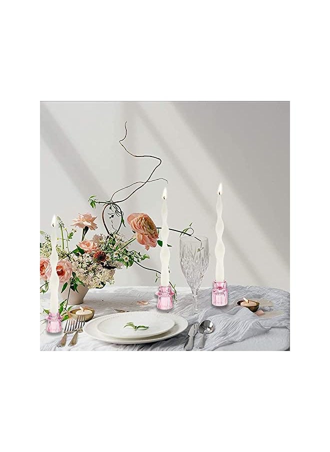 Glass Candlestick Holders Set of 4 for Taper Candles,Tealight Candels and Pillar Candles,Pink Decoative Candle Holders for Wedding Party and Festival (Shape 2)