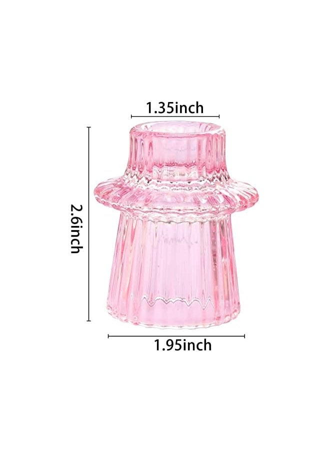Glass Candlestick Holders Set of 4 for Taper Candles,Tealight Candels and Pillar Candles,Pink Decoative Candle Holders for Wedding Party and Festival (Shape 2)