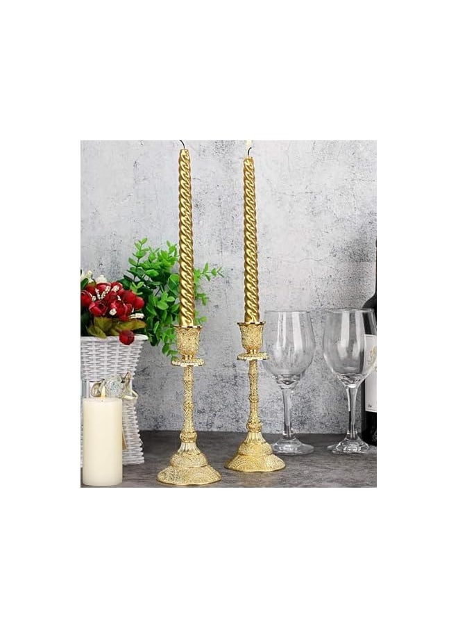 2PCS High Brass Taper Candle Holders Vintage Metal Pillar Candlestick Holders,Vintage Metal Candlestick Holders for Wedding Party Table, Spring Decor, Anniversary, Dining Room Table, Valentine's Day