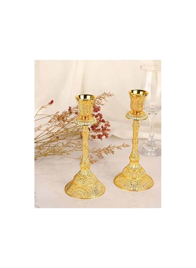 2PCS High Brass Taper Candle Holders Vintage Metal Pillar Candlestick Holders,Vintage Metal Candlestick Holders for Wedding Party Table, Spring Decor, Anniversary, Dining Room Table, Valentine's Day