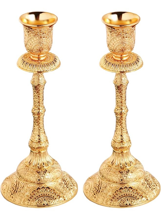 2PCS High Brass Taper Candle Holders Vintage Metal Pillar Candlestick Holders,Vintage Metal Candlestick Holders for Wedding Party Table, Spring Decor, Anniversary, Dining Room Table, Valentine's Day