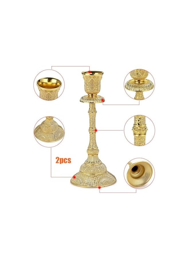 2PCS High Brass Taper Candle Holders Vintage Metal Pillar Candlestick Holders,Vintage Metal Candlestick Holders for Wedding Party Table, Spring Decor, Anniversary, Dining Room Table, Valentine's Day