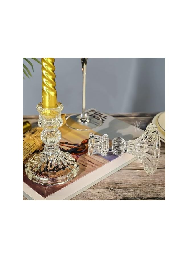 Clear Glass Candlestick Holders,6 pcs Set Include Taper Candle Holders and Stripe Candle Holders,Two Style for Formal Events, Wedding, Festival,Church, Party & Festival Decoration