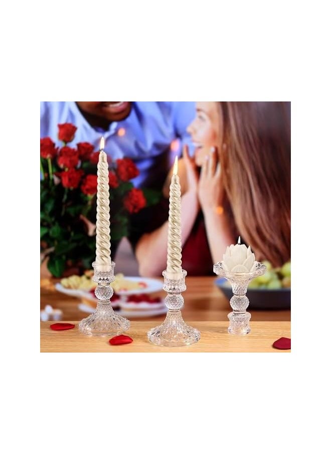Clear Glass Candlestick Holders,6 pcs Set Include Taper Candle Holders and Stripe Candle Holders,Two Style for Formal Events, Wedding, Festival,Church, Party & Festival Decoration