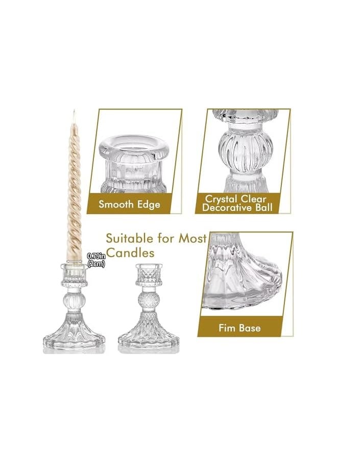 Clear Glass Candlestick Holders,6 pcs Set Include Taper Candle Holders and Stripe Candle Holders,Two Style for Formal Events, Wedding, Festival,Church, Party & Festival Decoration
