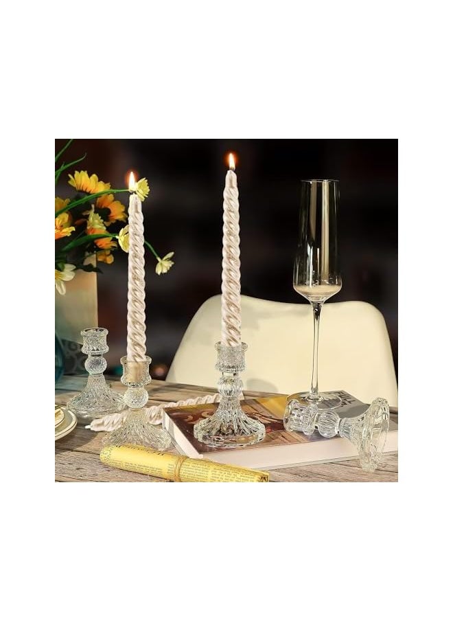 Clear Glass Candlestick Holders,6 pcs Set Include Taper Candle Holders and Stripe Candle Holders,Two Style for Formal Events, Wedding, Festival,Church, Party & Festival Decoration