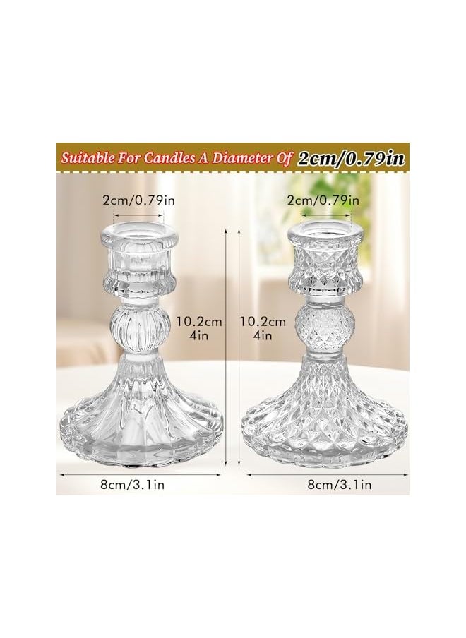 Clear Glass Candlestick Holders,6 pcs Set Include Taper Candle Holders and Stripe Candle Holders,Two Style for Formal Events, Wedding, Festival,Church, Party & Festival Decoration