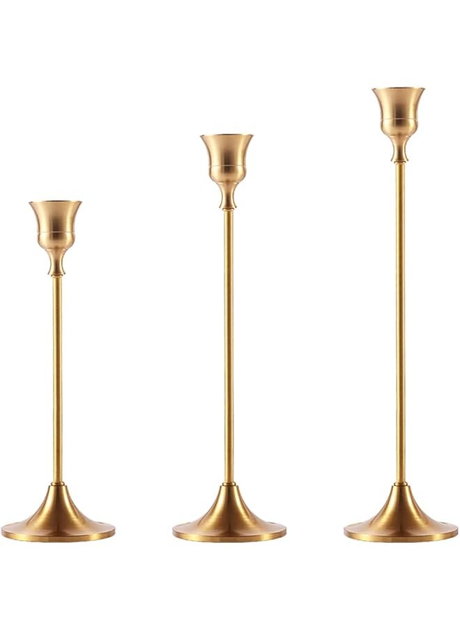 Set of 3 Copper Candle Holders for Tapered Candles, LED Candles, Decorative Candle Holders for Home Decor, Table, Wedding, Party, Anniversary,Christmas