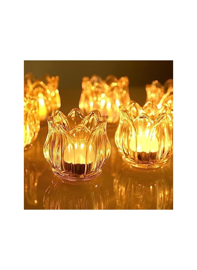 Tealight Candle Holder Set of 12, Clear Glass Tealight Candle Holders for Wedding Party, Tea Light Candles Holder Bulk for Centerpiece Thanksgiving Christmas Party (Clear Tulip Tealight)