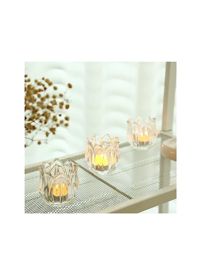 Tealight Candle Holder Set of 12, Clear Glass Tealight Candle Holders for Wedding Party, Tea Light Candles Holder Bulk for Centerpiece Thanksgiving Christmas Party (Clear Tulip Tealight)