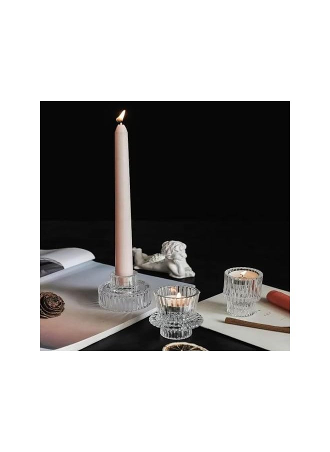 Glass Candle Holder Set of 3, Tapered Glass Candle Holder, Candle Holder for Table Toppers, for Table Centrepieces, Wedding Decorations and Dinner Party Candle Holder, Clear