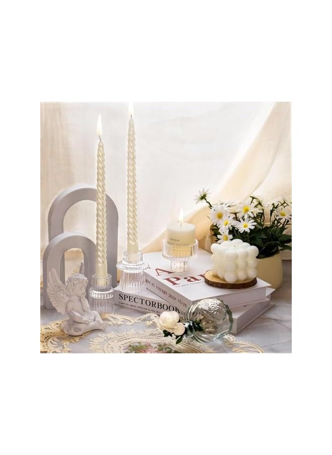 Glass Candle Holder Set of 3, Tapered Glass Candle Holder, Candle Holder for Table Toppers, for Table Centrepieces, Wedding Decorations and Dinner Party Candle Holder, Clear