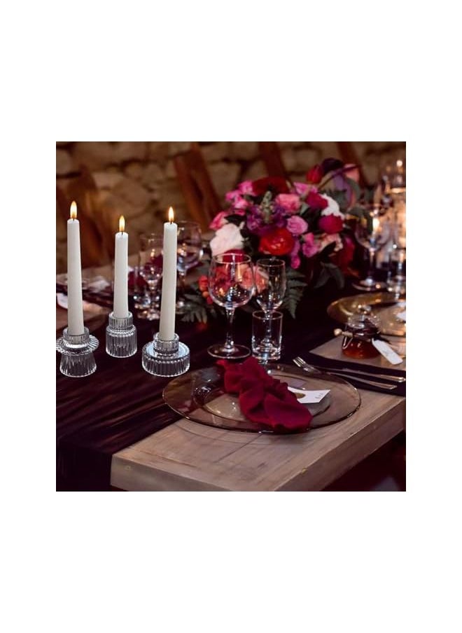 Glass Candle Holder Set of 3, Tapered Glass Candle Holder, Candle Holder for Table Toppers, for Table Centrepieces, Wedding Decorations and Dinner Party Candle Holder, Clear