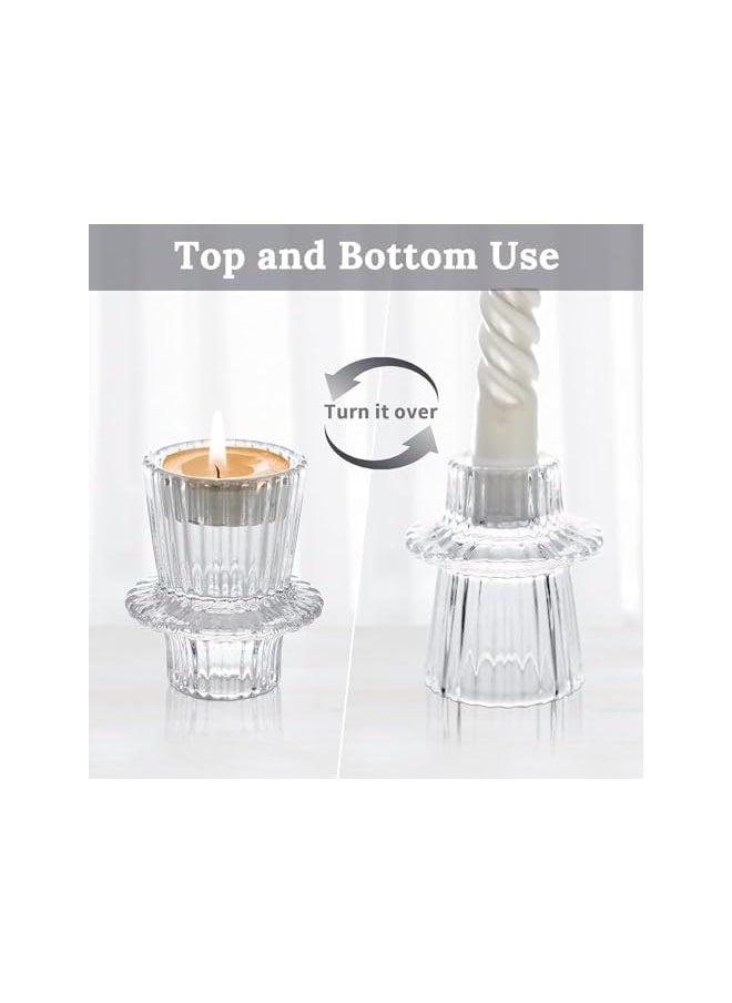 Glass Candle Holder Set of 3, Tapered Glass Candle Holder, Candle Holder for Table Toppers, for Table Centrepieces, Wedding Decorations and Dinner Party Candle Holder, Clear
