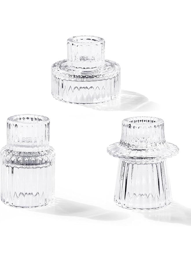 Glass Candle Holder Set of 3, Tapered Glass Candle Holder, Candle Holder for Table Toppers, for Table Centrepieces, Wedding Decorations and Dinner Party Candle Holder, Clear