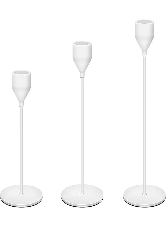 3 Pcs Candle Holders for Taper Candles, Decorative Candlestick Holder for Wedding, Dinning, Party, Fits 3/4 inch Thick Candle&Led Candles (Metal Candle Stand) (White)