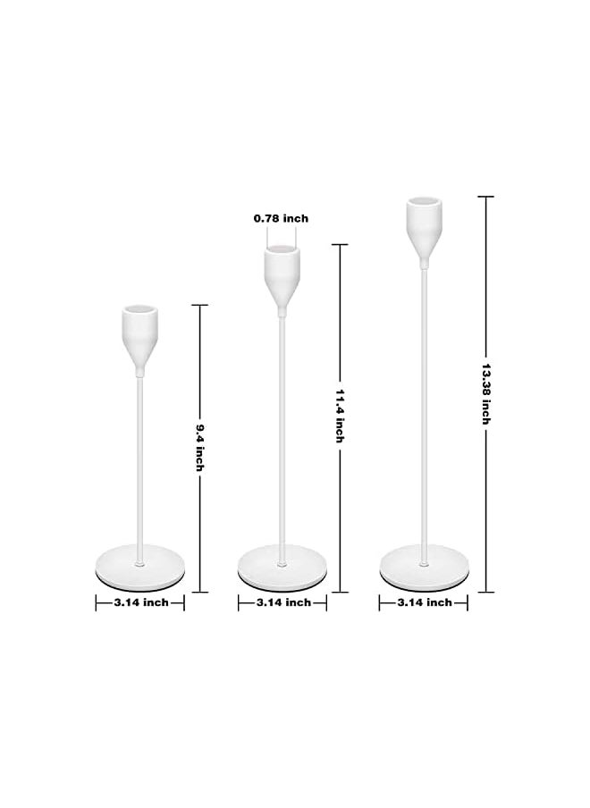 3 Pcs Candle Holders for Taper Candles, Decorative Candlestick Holder for Wedding, Dinning, Party, Fits 3/4 inch Thick Candle&Led Candles (Metal Candle Stand) (White)