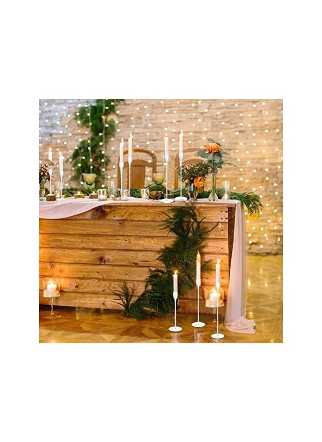 3 Pcs Candle Holders for Taper Candles, Decorative Candlestick Holder for Wedding, Dinning, Party, Fits 3/4 inch Thick Candle&Led Candles (Metal Candle Stand) (White)