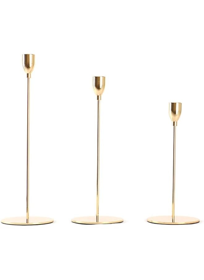 Set of 3 Gold Candle Holders, Tall Taper Candle Holder for Taper Candle, Candle Sticks, Candlestick Holder, Table Centerpiece Decorative, Candle Stick for Wedding, Dinning,Party, Living Room