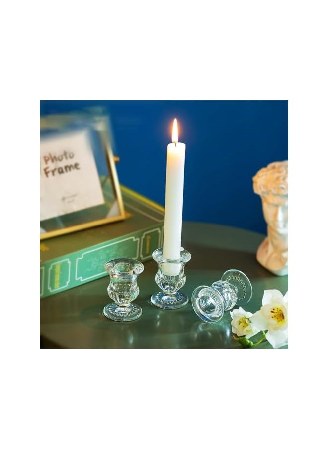 Glass Taper Candleholders - Clear Small Candlestick Holder Bulk, Set of 6 Clear Candleholders for Taper Candles Small Table, Glass Candlestick Holders, Thicker Glass Candle Sticks Set
