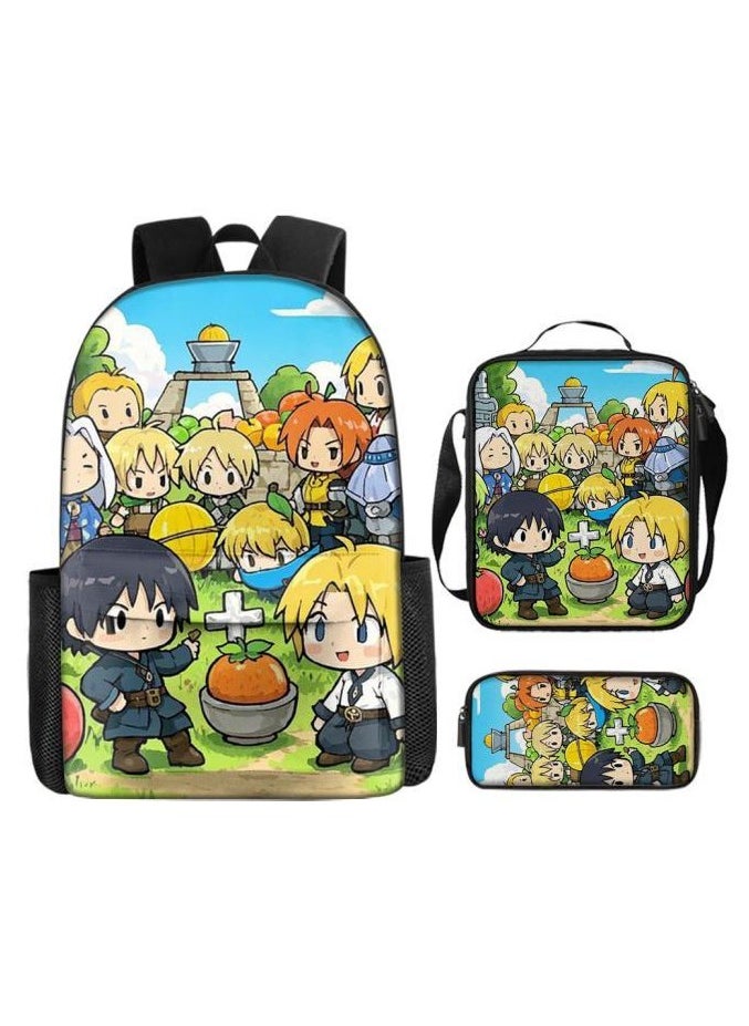 Three-piece set of cartoon characters (schoolbag, for students) - 1270