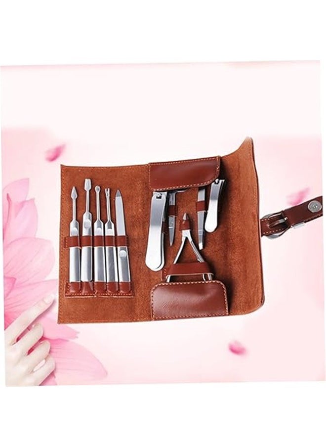 10-Piece Stainless Steel Household Manicure Tool Set Silver/Brown，Nail Cliers Toenail Cliers in 1 Manicure Set Bulk Nail Clier Pedicure Kit Grooming Kit for Professional Use
