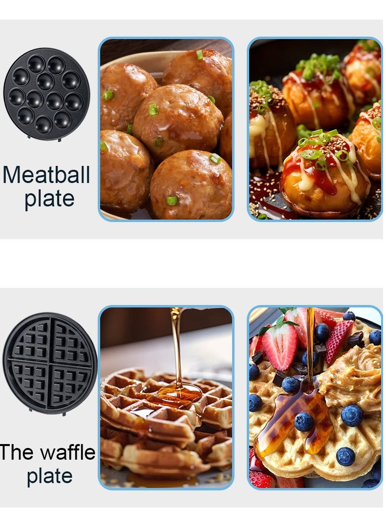 5 IN 1 Multi Snacks Maker with Donut-Meatball-Waffle-Cake-Pizza Non Stick Detachable Plates,1000W,SK-08093
