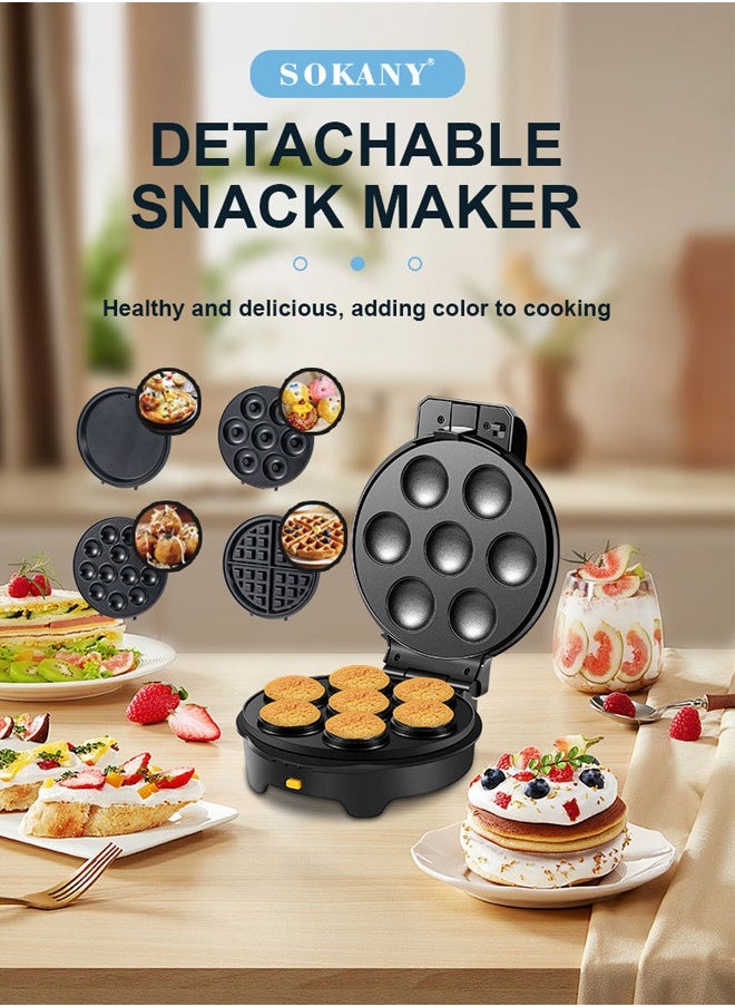 5 IN 1 Multi Snacks Maker with Donut-Meatball-Waffle-Cake-Pizza Non Stick Detachable Plates,1000W,SK-08093