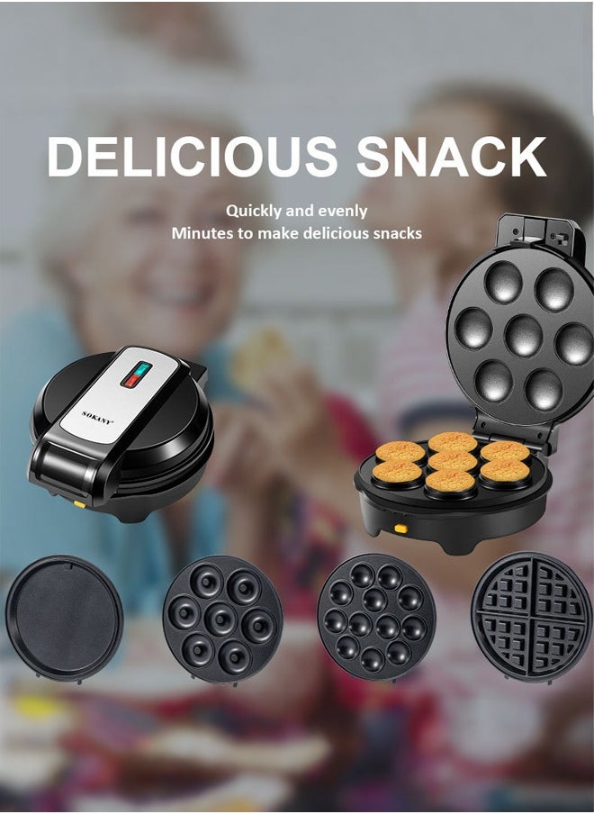 5 IN 1 Multi Snacks Maker with Donut-Meatball-Waffle-Cake-Pizza Non Stick Detachable Plates,1000W,SK-08093