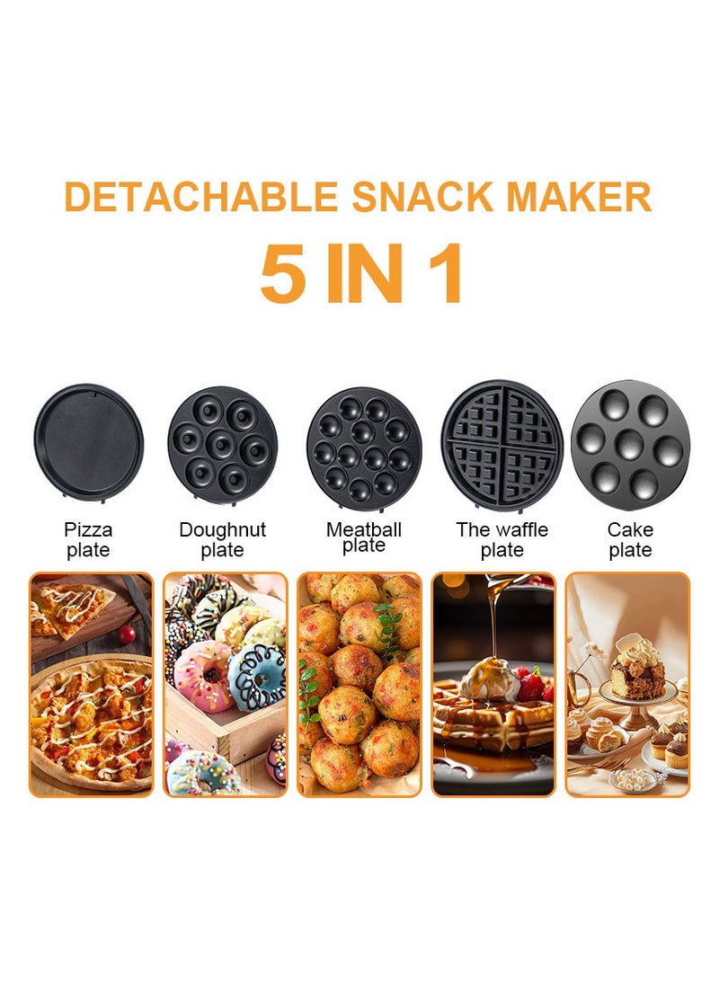5 IN 1 Multi Snacks Maker with Donut-Meatball-Waffle-Cake-Pizza Non Stick Detachable Plates,1000W,SK-08093