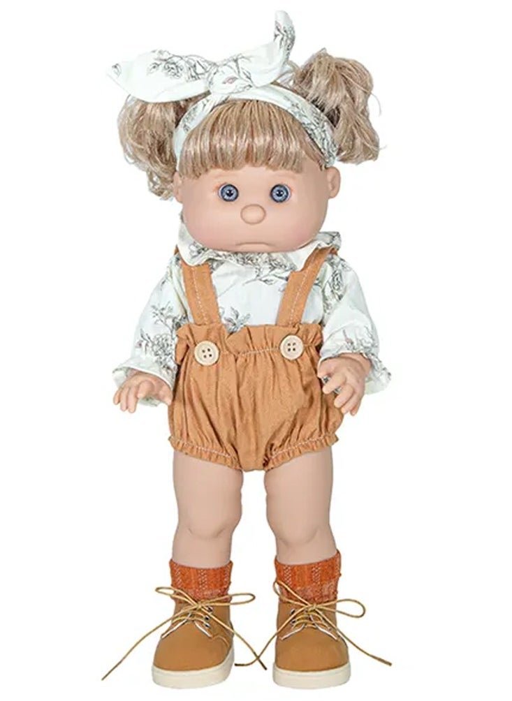 Fashion Baby Doll 40 cm – Printed Top, Brown Dungaree Shorts, Headband & Boots – Gift Boxed
