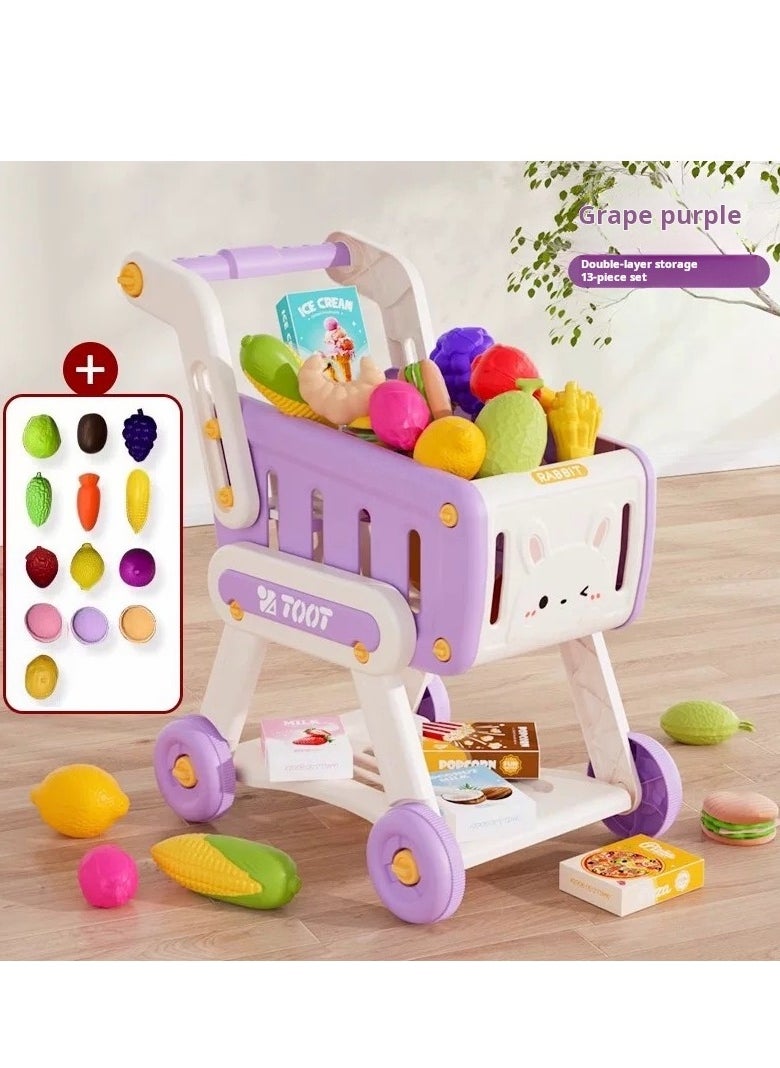 Children's kitchen double-layer storage kitchen trolley toy - 13-piece set, role-playing and life skills training