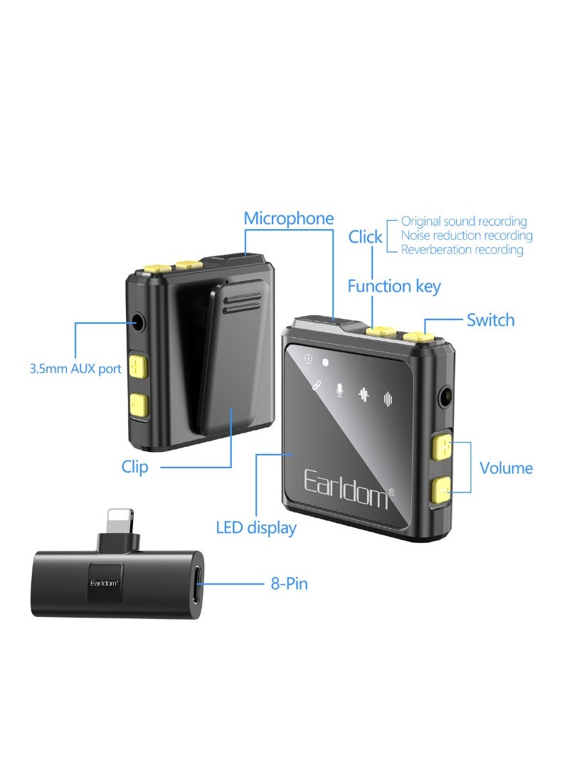 Wireless Lavalier Microphone Collar Clip – USB Type-C Plug – Bluetooth 5.2, Noise Reduction, Reverb, Plug & Play for Android Devices