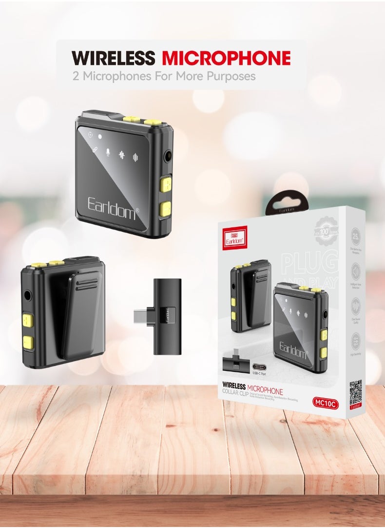 Wireless Lavalier Microphone Collar Clip – USB Type-C Plug – Bluetooth 5.2, Noise Reduction, Reverb, Plug & Play for Android Devices