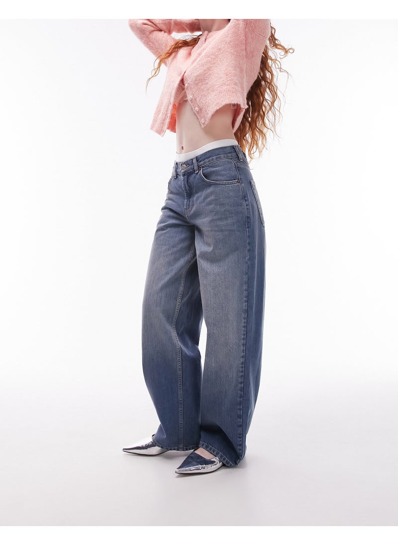 Topshop high rise Cinch back jeans in mid blue