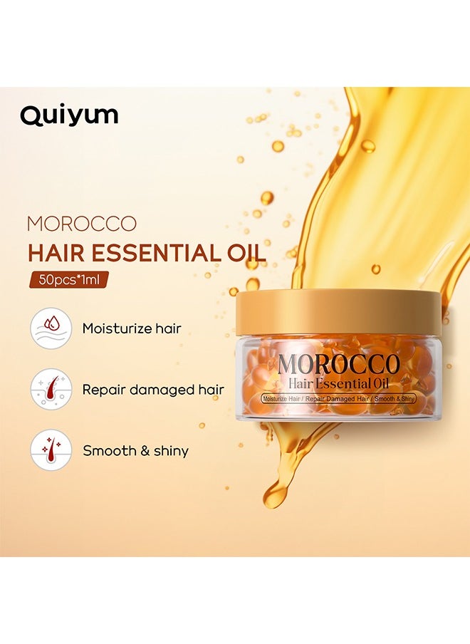Morocco Hair Essential Oil，Hair Oil Serum, Hair Care Oil, Hair Strengthening Oil, Anti-Frizz Hair Serum Oil, Enhance Shine, Hair Serum for Dry, Damaged Hair 1ml/0.03 fl.oz.*50 Capsules