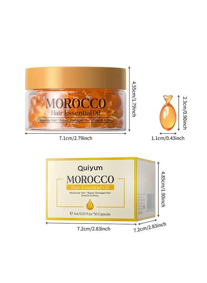 Morocco Hair Essential Oil，Hair Oil Serum, Hair Care Oil, Hair Strengthening Oil, Anti-Frizz Hair Serum Oil, Enhance Shine, Hair Serum for Dry, Damaged Hair 1ml/0.03 fl.oz.*50 Capsules