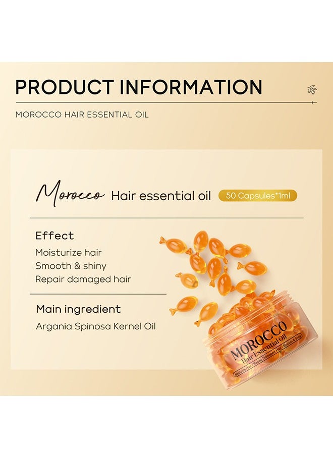 Morocco Hair Essential Oil，Hair Oil Serum, Hair Care Oil, Hair Strengthening Oil, Anti-Frizz Hair Serum Oil, Enhance Shine, Hair Serum for Dry, Damaged Hair 1ml/0.03 fl.oz.*50 Capsules