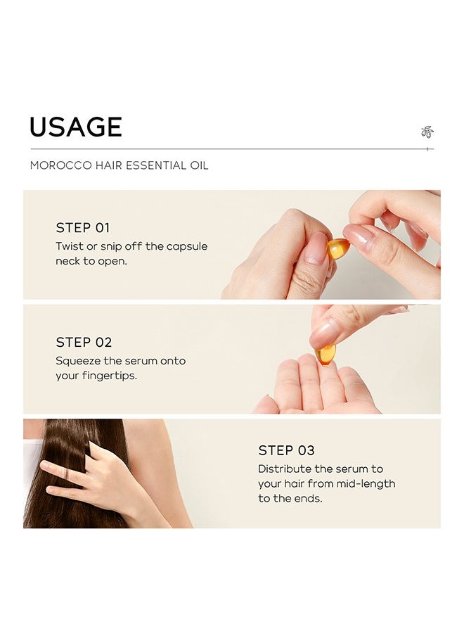 Morocco Hair Essential Oil，Hair Oil Serum, Hair Care Oil, Hair Strengthening Oil, Anti-Frizz Hair Serum Oil, Enhance Shine, Hair Serum for Dry, Damaged Hair 1ml/0.03 fl.oz.*50 Capsules