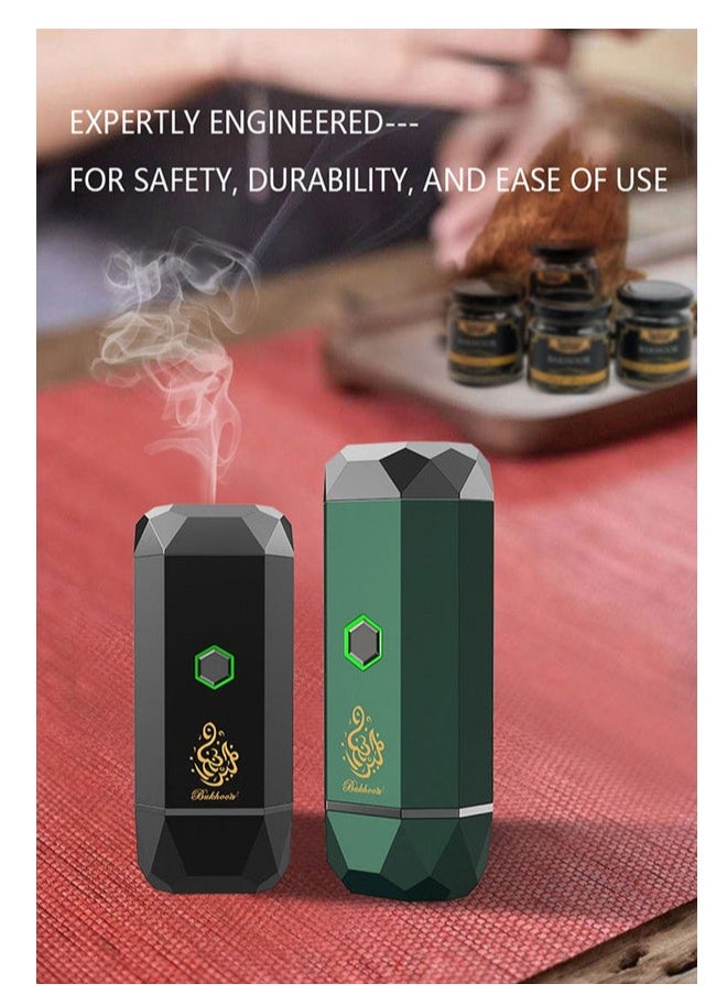 Large B15 Portable Bukhoor Incense Burner – Rechargeable Electric Bakhoor Diffuser with USB Type-C Charging – Elegant & Compact Oud Burner for Home, Office, Car & Travel – Smokeless Heat Element for Safe Aromatherapy – Black