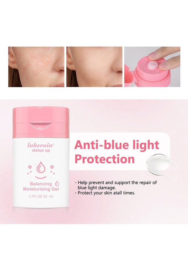 Balancing Moisturizing Gel,Status Up Face Balancing Oil Evens Out Skin Tone for Fresh Long Lasting Shine Free Hydration Anti Blue Light Protection and Repair Blue Light Damage Moisturizing Cream 50ml