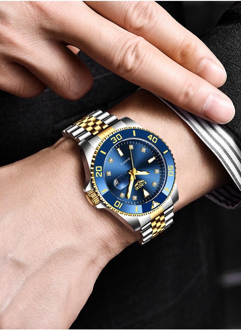 Men's Business Blue Dial Quartz Watches Luxurious and Elegant with Stainless Steel Band