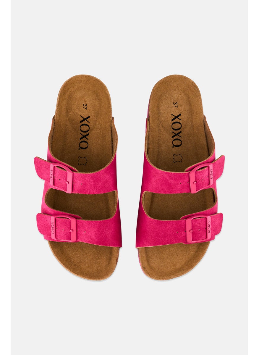 Women Slip On Cork Sandals, Fuchsia
