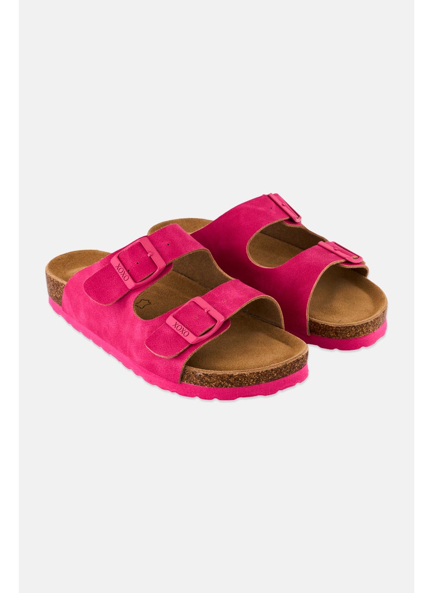 Women Slip On Cork Sandals, Fuchsia