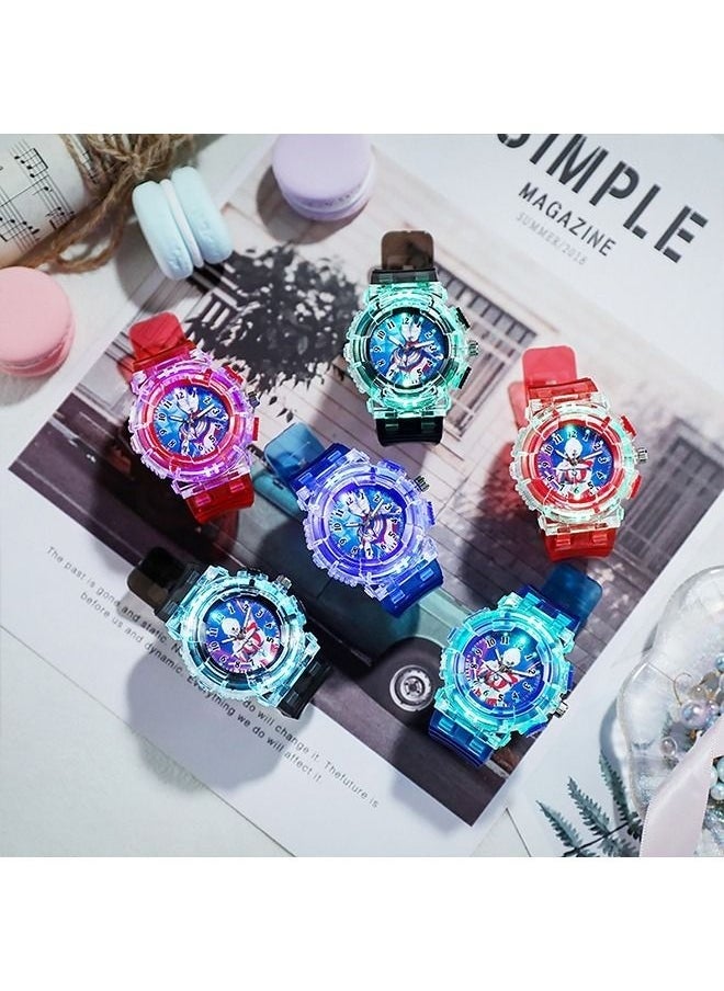 4 Ultraman Watches Boys Girls Watch,Child Watches Luminous Analog Watches for Kids Ages 3-12,Easy to Read Time Leather Wrist Watch Kids Birthday Gifts for Children Age 3+Yrs