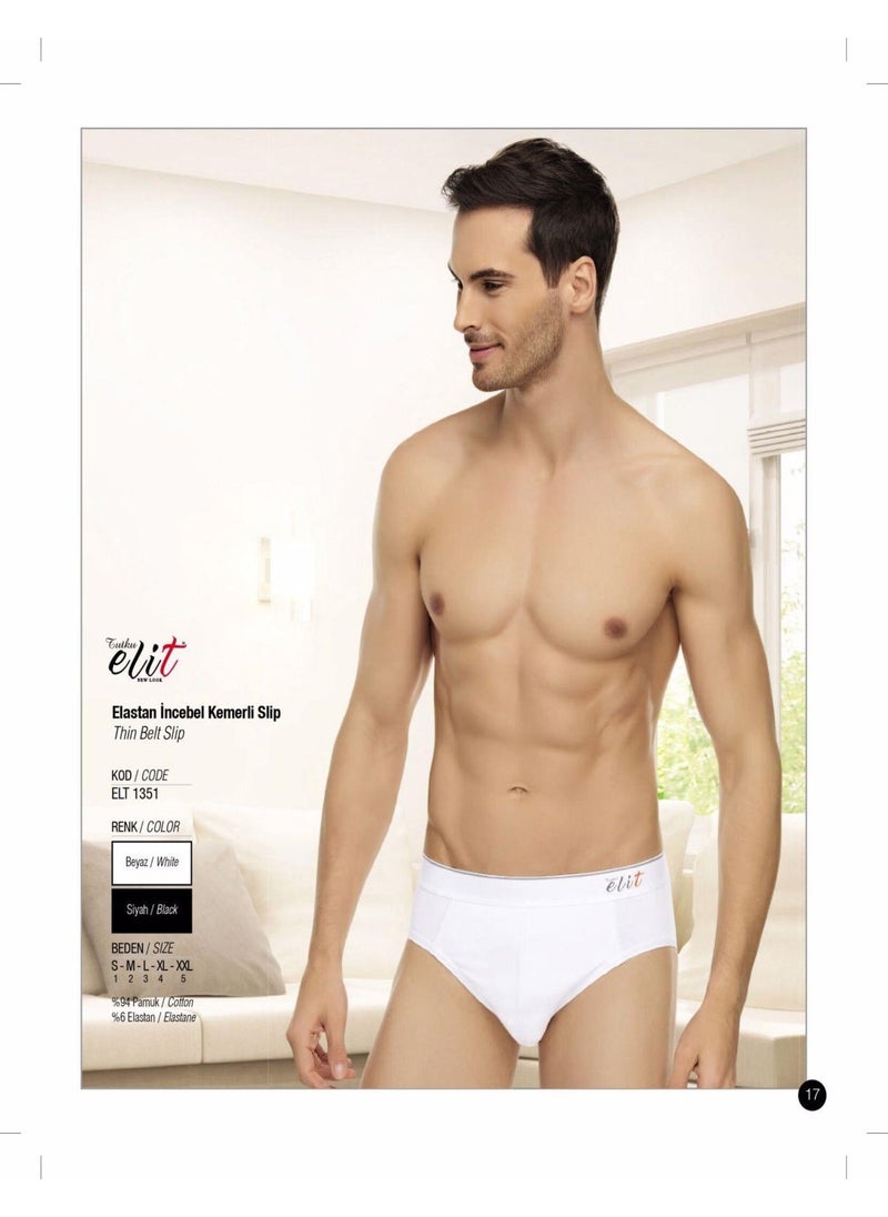 e Men's Lycra Thin Waist Belted Slip Panties 1351 - 6 Pcs
