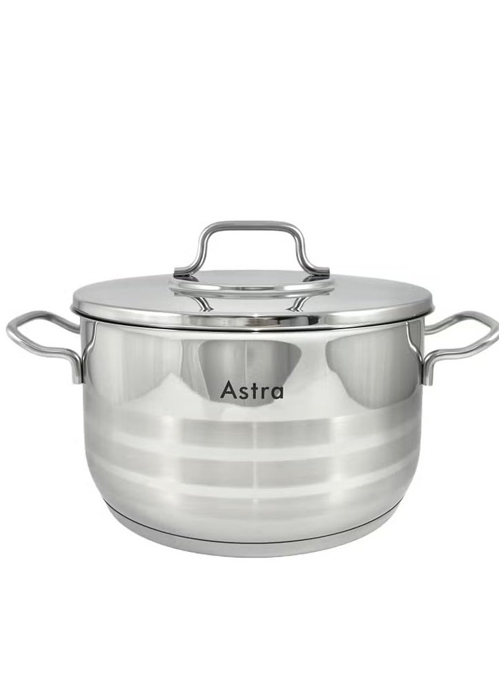 ASTRA Premium 4.6L Stainless Steel Family Casserole Pot – 22×12 cm | Rust & Corrosion Resistant, Oven & Stovetop Safe | Made in Turkey