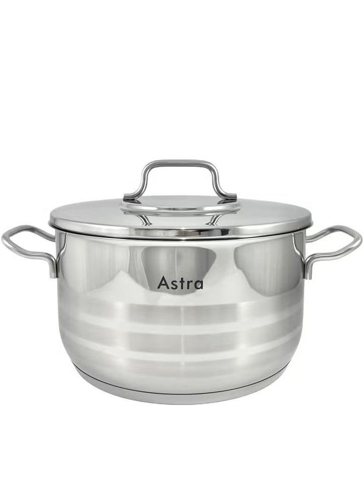 ASTRA Premium 4.6L Stainless Steel Family Casserole Pot – 22×12 cm | Rust & Corrosion Resistant, Oven & Stovetop Safe | Made in Turkey
