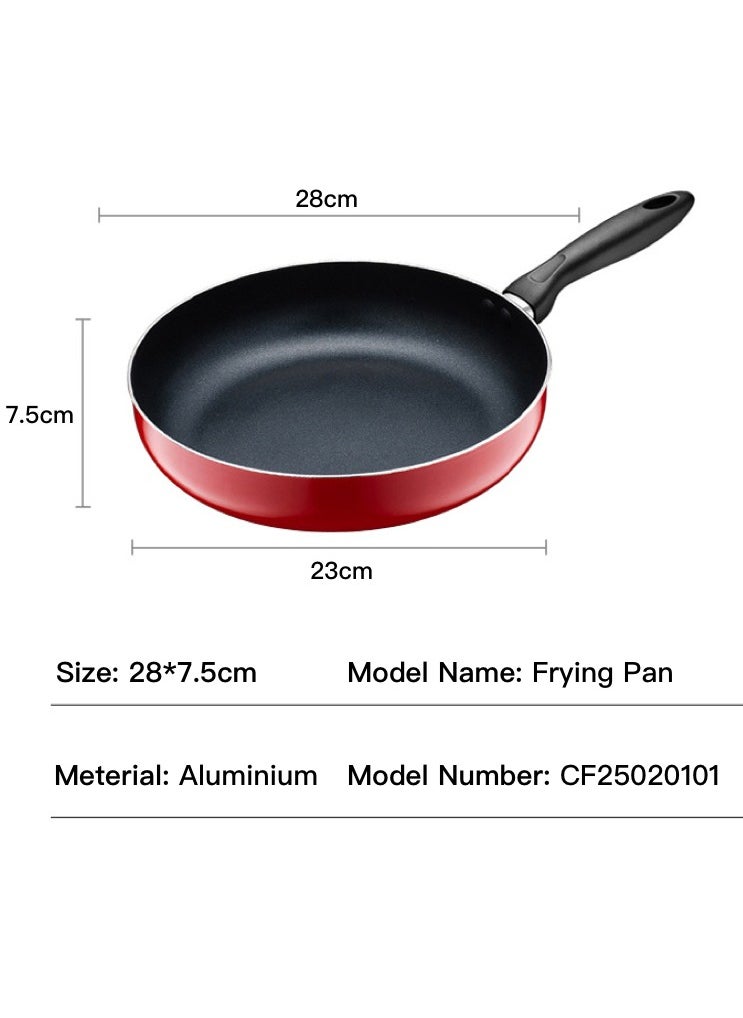28x7.5cm Aluminium FryPan, Red  (Non-Stick Surface, Energy-Saving Cooking, compatible with electric, glass-ceramic, gas and induction stoves | Wood Finish Handles, Tempered Glass Lids, PFOA Free  | Frying Pan Casserole With Lid Saucepan Grill Pan Kitchen Tools)